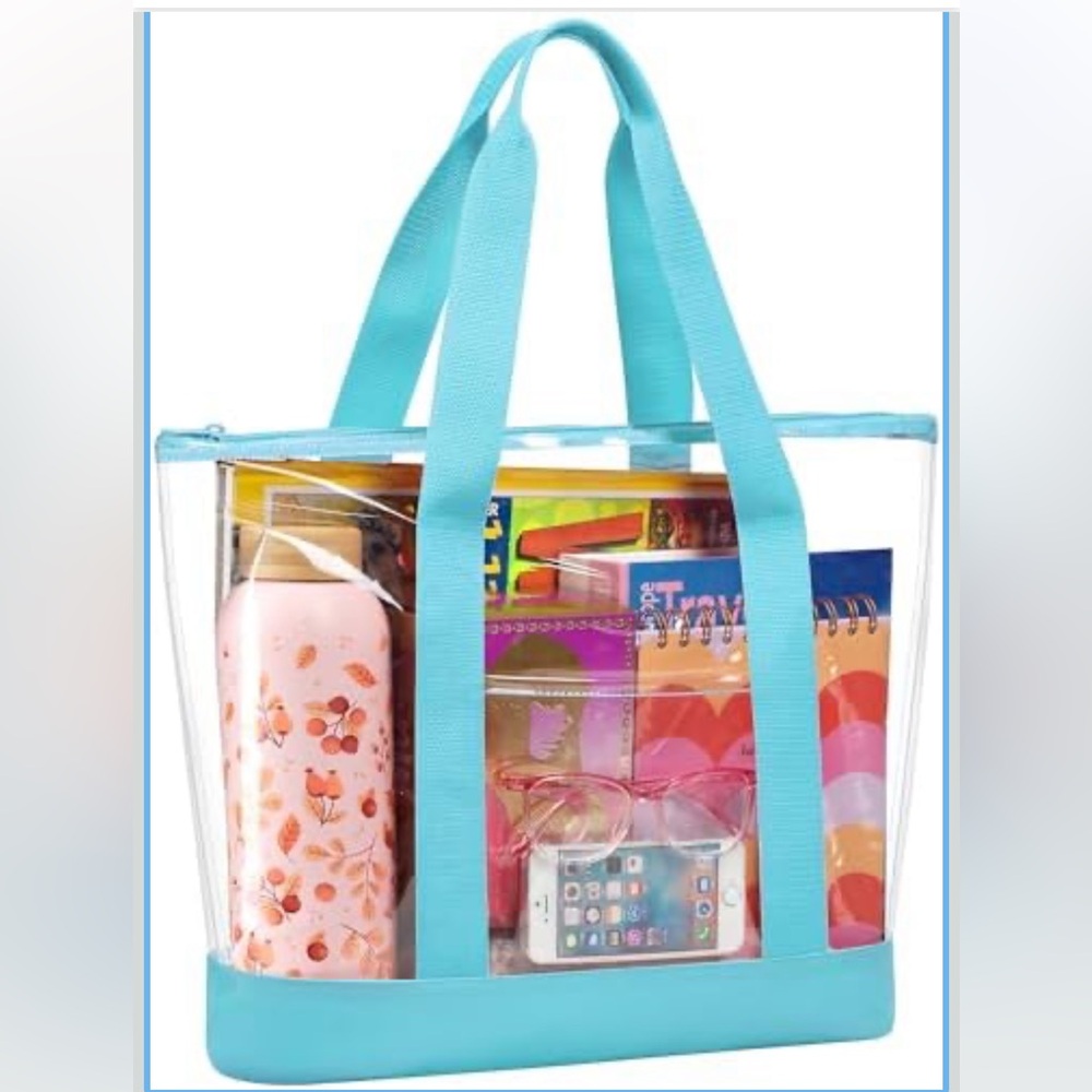 Handy Laundry Clear Tote Bag With Teal Trim and Handles New